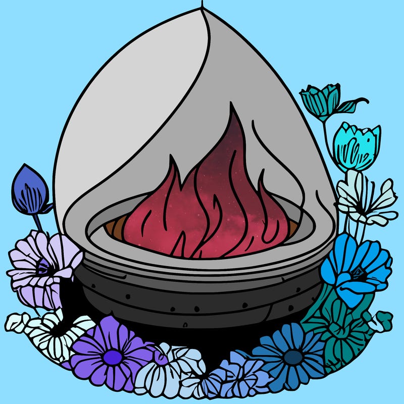 a flame surrounded by flowers