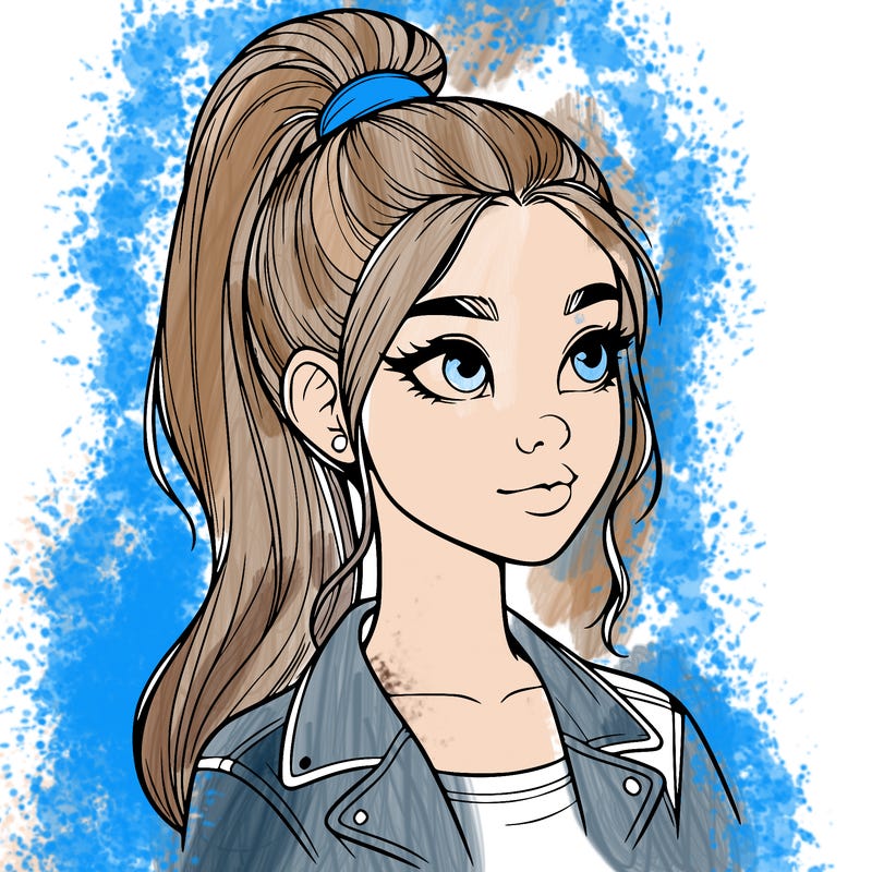 realistic girl with a high ponytail