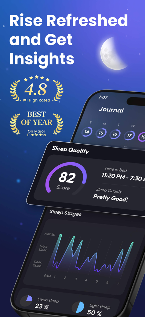 Sleep quality score and sleep stages graph analysis in the Sleep Tracker app