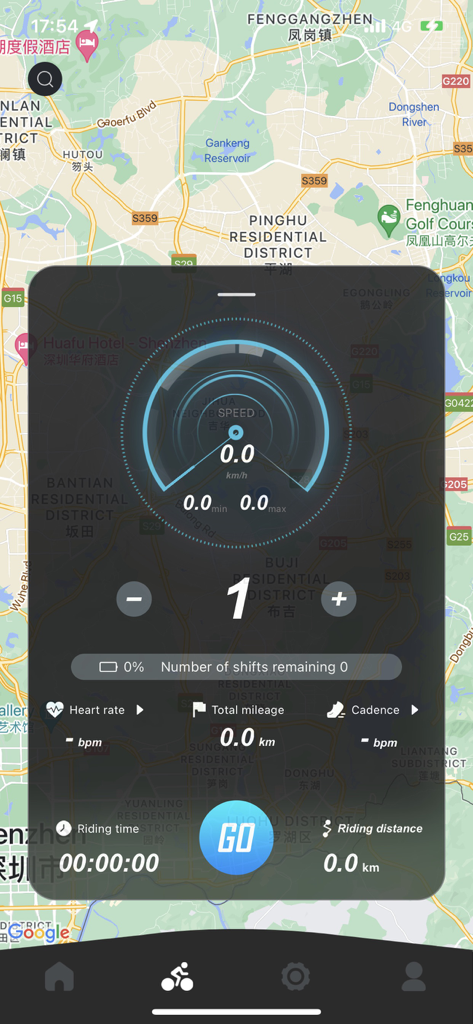 WHEEL TOP - WheelTop cycling dashboard showing speed gear position and ride metrics over a map background