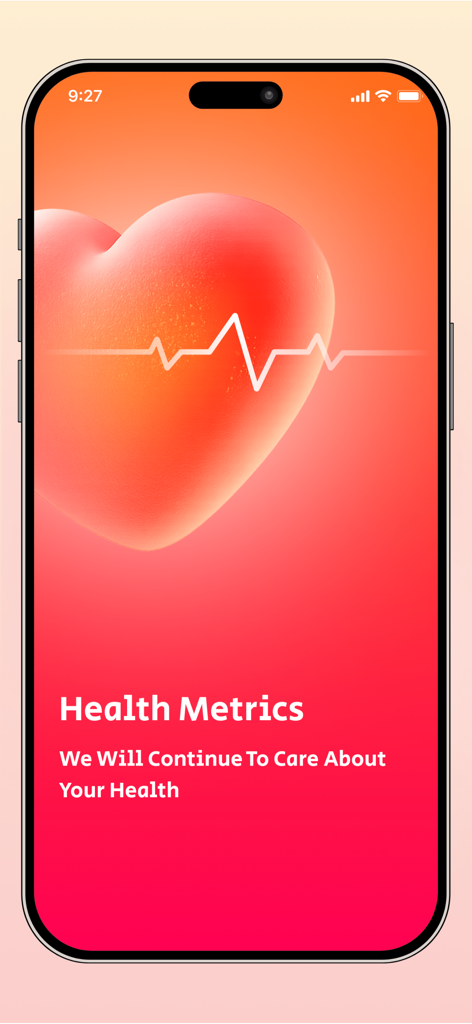 Health Metrics: BP Tracker - Pantalla de bienvenida de la aplicación Health Metrics BP Tracker con icono de corazón y pulso