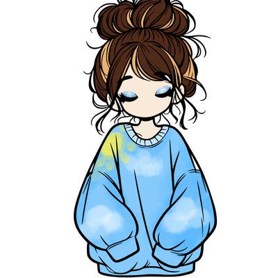 girl with baggy sweatshirt and messy bun