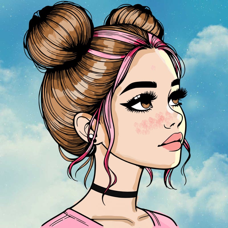 realistic girl with buns on the top of her head