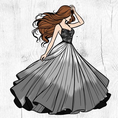 realistic woman with dress flowing in the wind