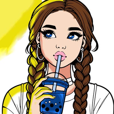 realistic girl with braided hair drinking boba