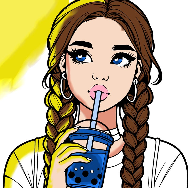 realistic girl with braided hair drinking boba