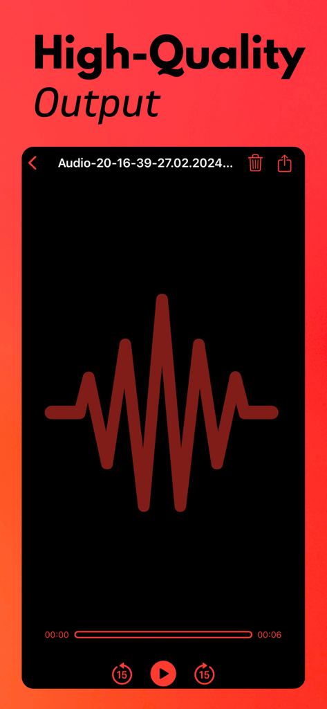 Noise Reducer AI - Noise Reducer AI app interface showing a clean audio waveform and high quality output text