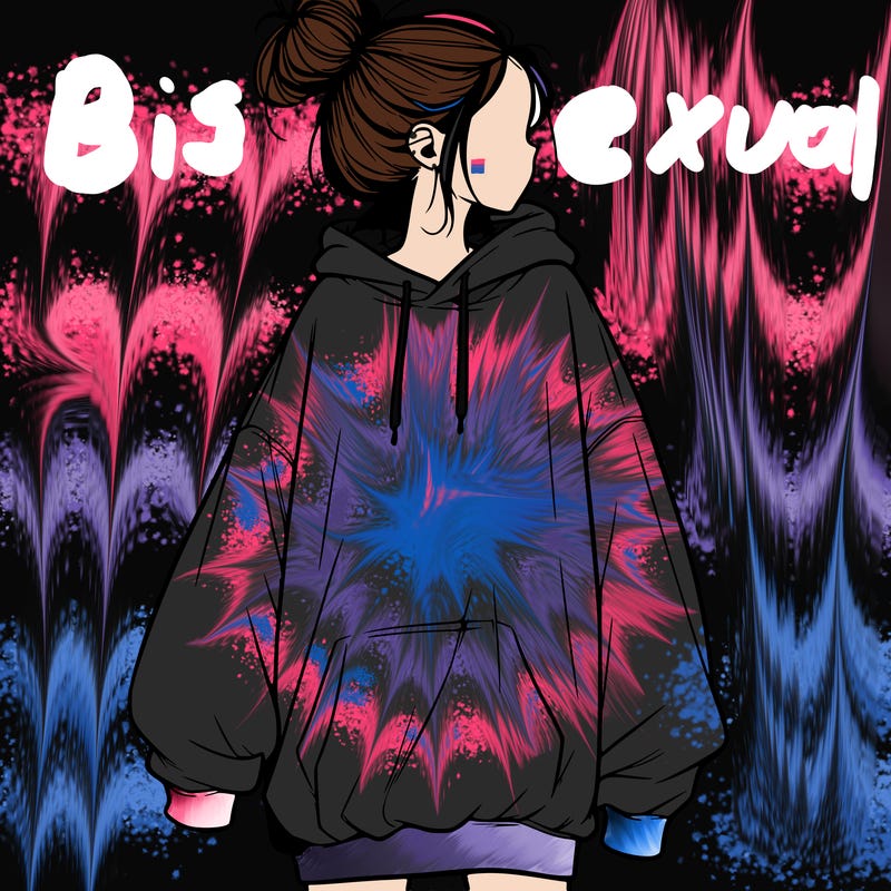 realistic girl with a oversized sweatshirt on and a bun