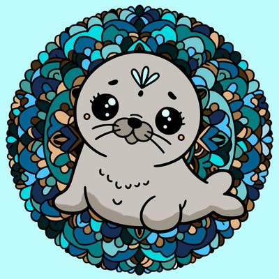 a cute baby seal mandala