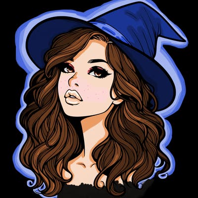 realistic witch girl with wavy hair and lips