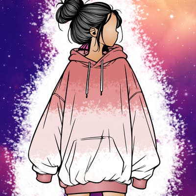 realistic girl with a oversized sweatshirt on and a bun