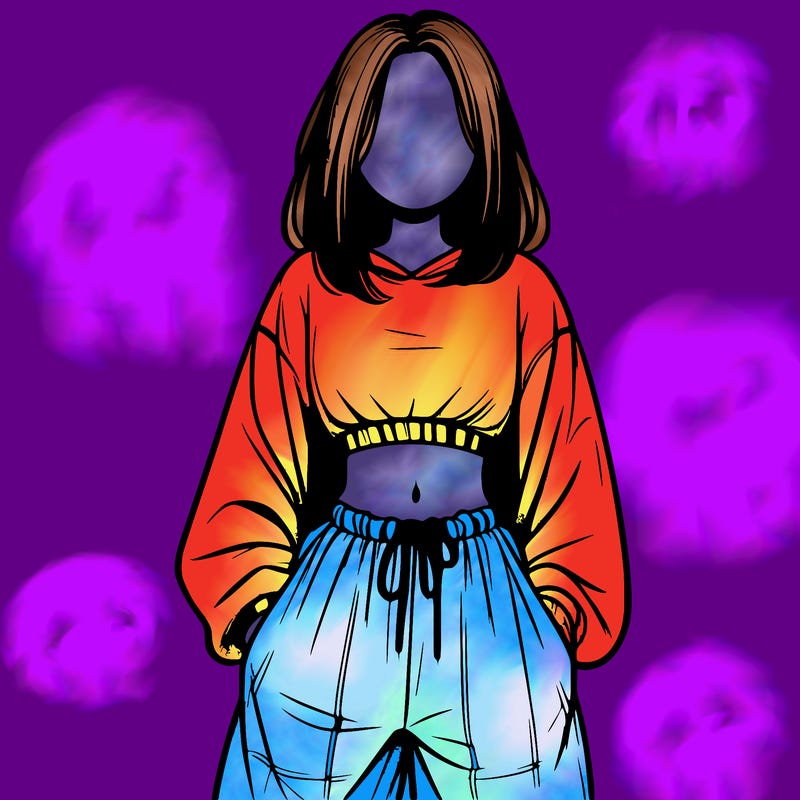 realistic girl faceless with baggy pants and a crop top
