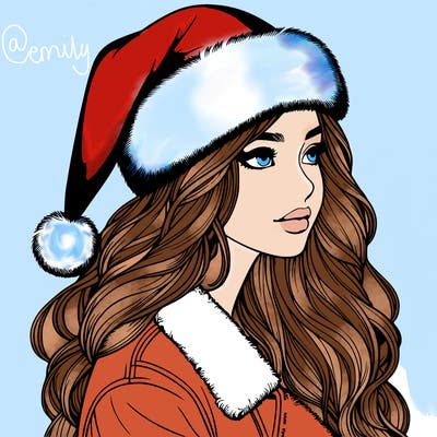 realistic girl in santa hat