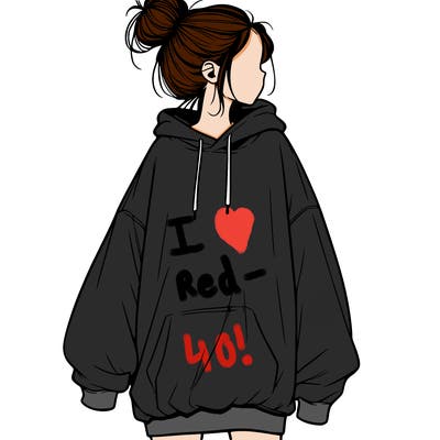 realistic girl with a oversized sweatshirt on and a bun