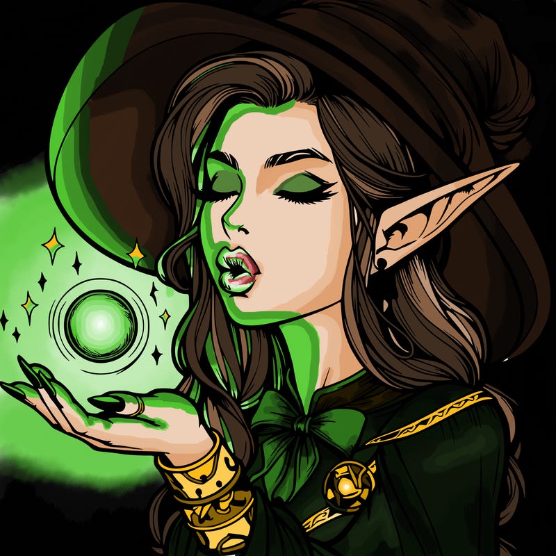 realistic elf casting a spell with lips