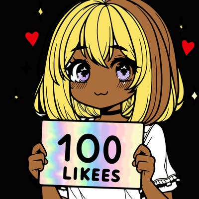 anima girl holding a 100 likes sign in her hand