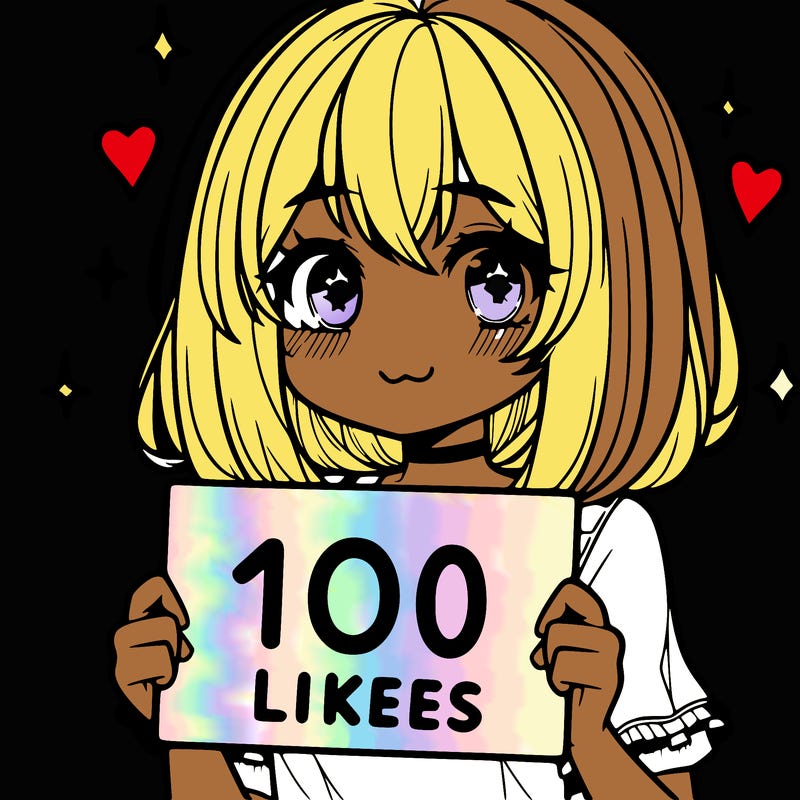 anima girl holding a 100 likes sign in her hand