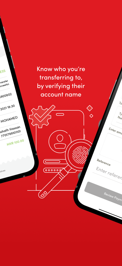BML Mobile Banking - BML Mobile Banking app screen showing account name verification and security features