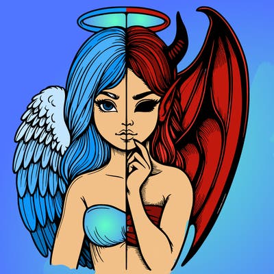 realistic angel half demon