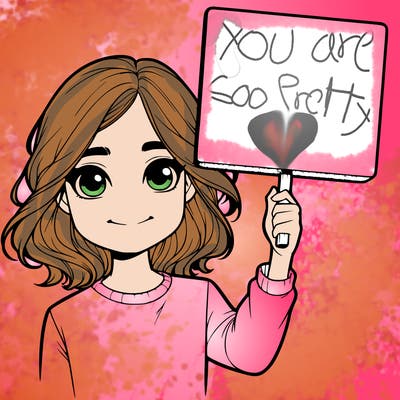 realistic girl holding up a sign