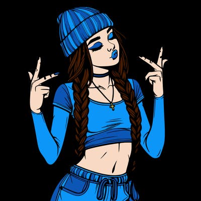 realistic teenage girl with braids and a beanie and crop top doing 🫶🏼