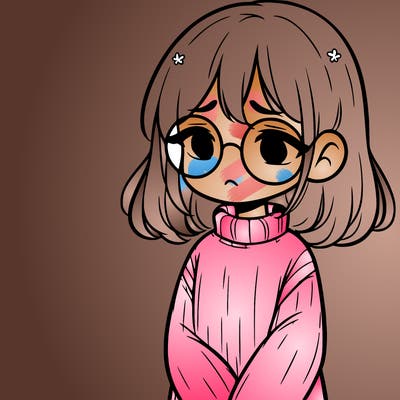 sad girl with glasses in a sweater