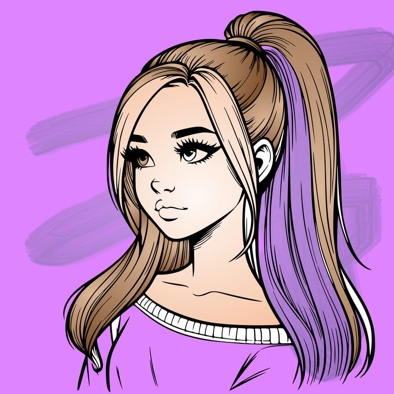 realistic girl with a high ponytail