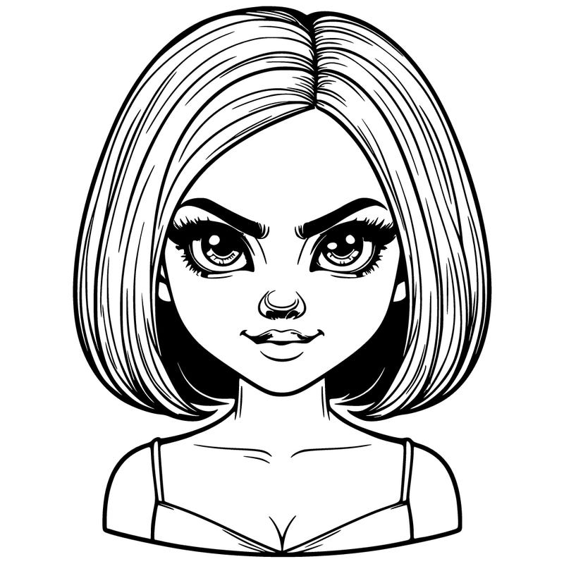 realistic girl with a evil face