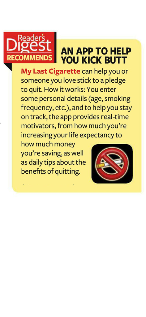 My Last Cigarette - Recomendación de Reader's Digest para la aplicación Mi Último Cigarrillo