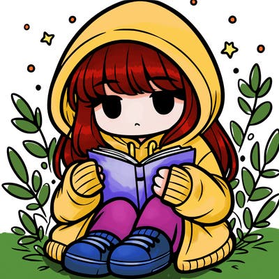 girl in oversized hoodie reading a book