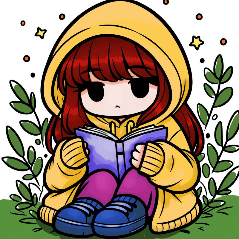 girl in oversized hoodie reading a book