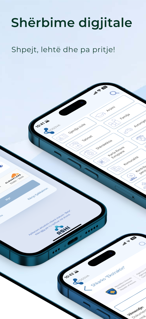eKosova - eKosova-App-Oberfläche auf Mobilgeräten, die digitale Regierungsdienste für Bürger anzeigt