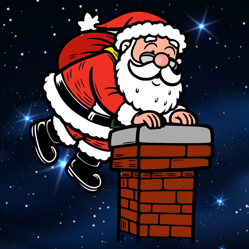 santa climbing down a chimney