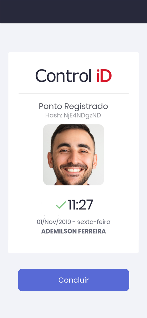 RHiD - Pantalla de confirmación de registro de asistencia en la aplicación móvil RHiD