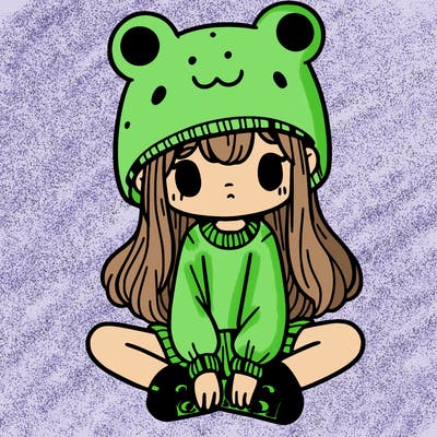 a girl wearing a frog hat and some frog socks