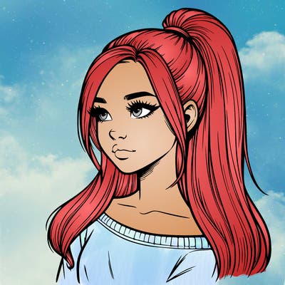 realistic girl with a high ponytail