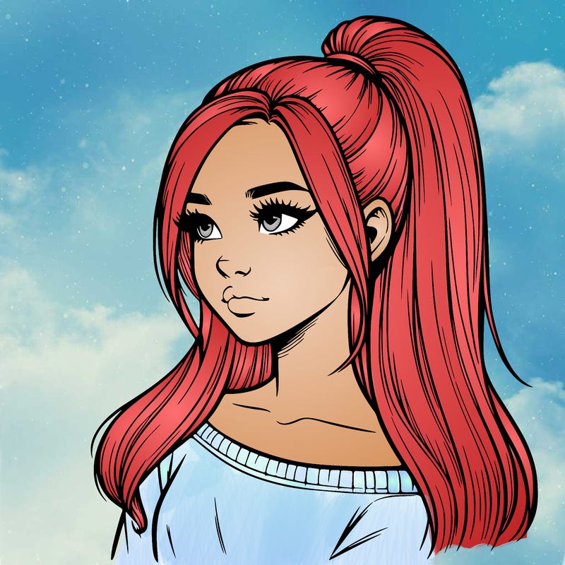 realistic girl with a high ponytail