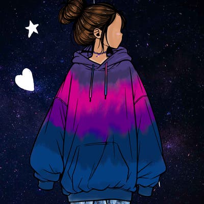 realistic girl with a oversized sweatshirt on and a bun