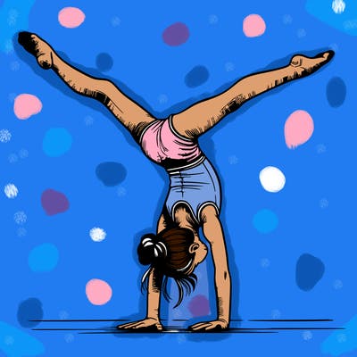 realistic gymnastic hand stand girl in four splits