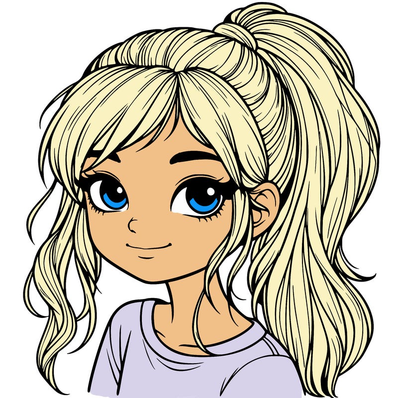 realistic girl with ponytail