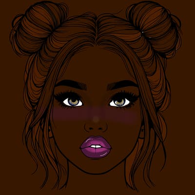 realistic girl with two buns on her hair and lips