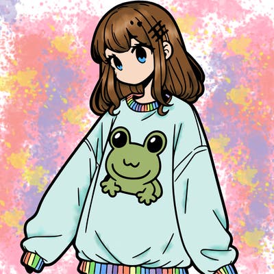 girl wearing frogging sweatshirt