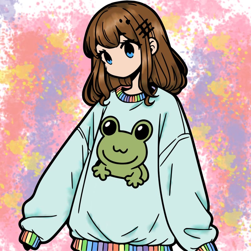 girl wearing frogging sweatshirt