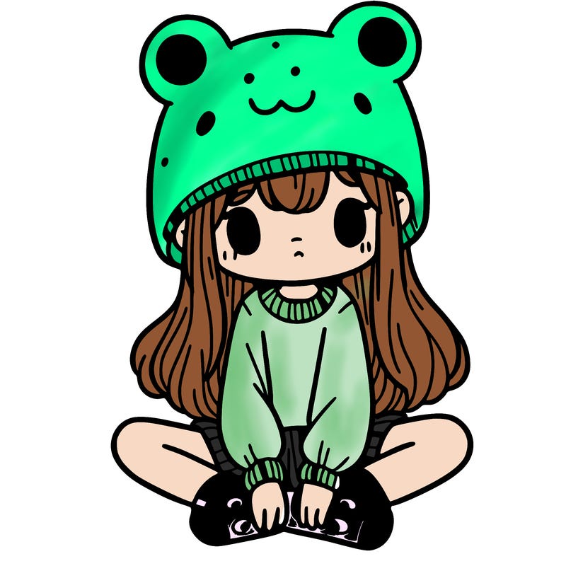 a girl wearing a frog hat and some frog socks