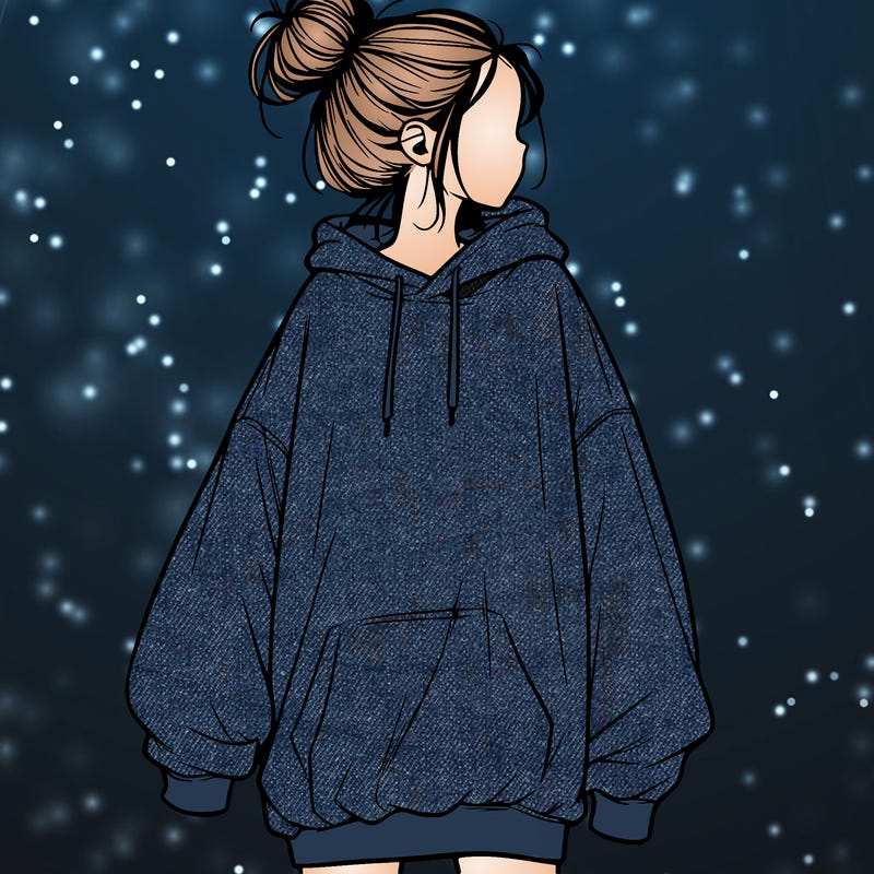 realistic girl with a oversized sweatshirt on and a bun