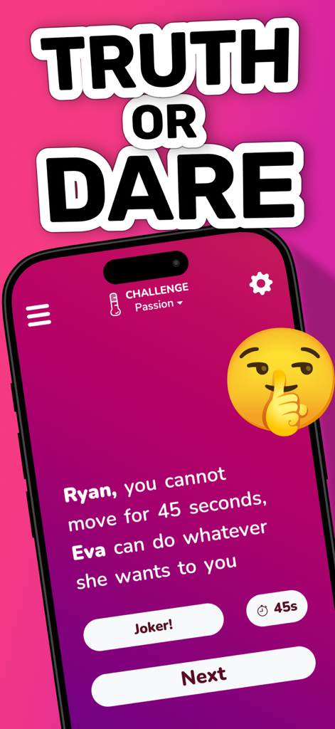 Sex Games for Couples • Blush - Un smartphone mostrando una indicación del juego Verdad o Reto para parejas en la aplicación Blush.