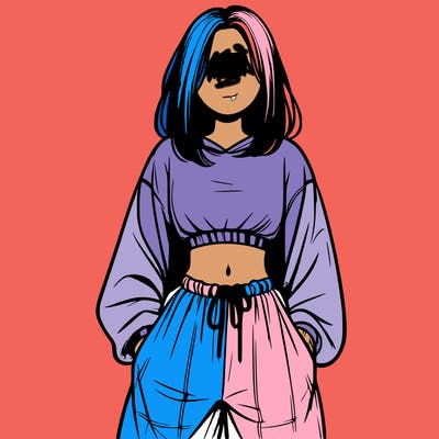 realistic girl faceless with baggy pants and a crop top