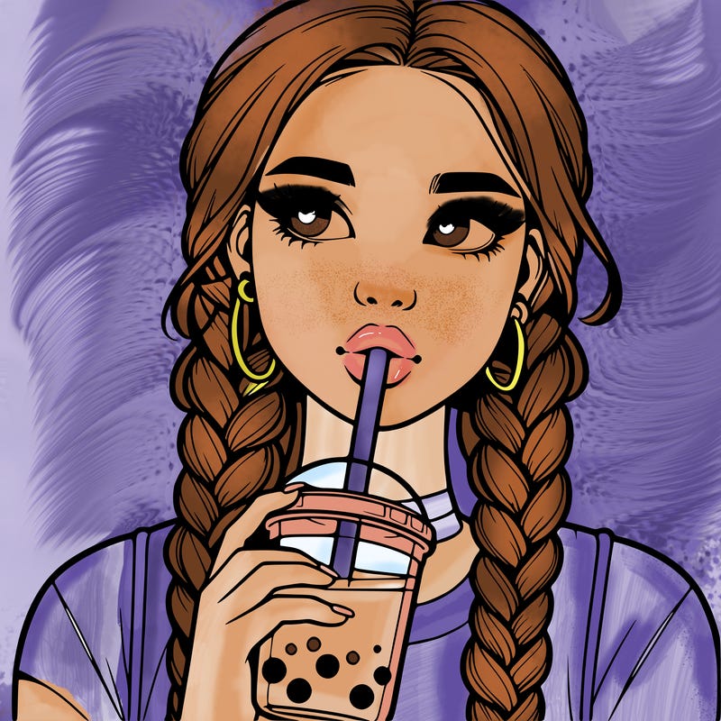 realistic girl with braided hair drinking boba