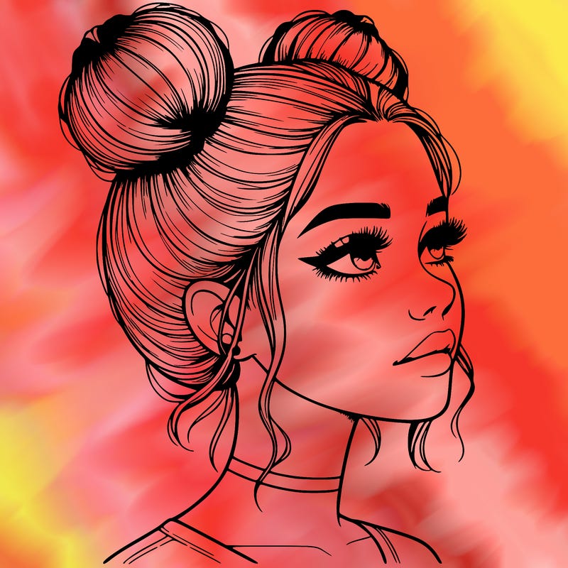 realistic girl with buns on the top of her head