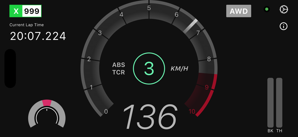 Forza Dash interface with digital speedometer RPM gauge and lap timer